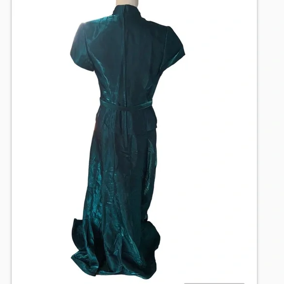 Vintage Laura Salkin Emerald Green Short Sleeve Maxi Formal Dress Size 11/12 - Picture 3 of 14